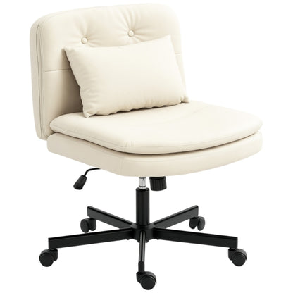 Bureaustoel – Kantoorstoel – Office Chair – Draaistoel – Bureaustoelen – Verstelbaar in Hoogte – Kunstleren Bekleding – Ergonomische Lendensteun – Zonder Armleuningen – Beige – Met Wieltjes – Met Extra Kussen – Met Voetensteun – Stabiel Metalen Onderstel