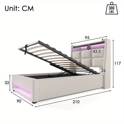 Eenpersoonsbed – 1-persoonsbed – Bed – Slaapbed – Logeerbed – Metalen Frame – Linnen Bekleding – Inclusief Matras – 90x200 cm