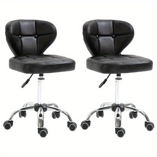 Barkruk – Barstoel – Draaistoel – Kruk – Zitstoel – Verstelbare Zithoogte 72-87 cm – Donkergrijs Synthetisch Staal – Met Rugleuning – Set van 2