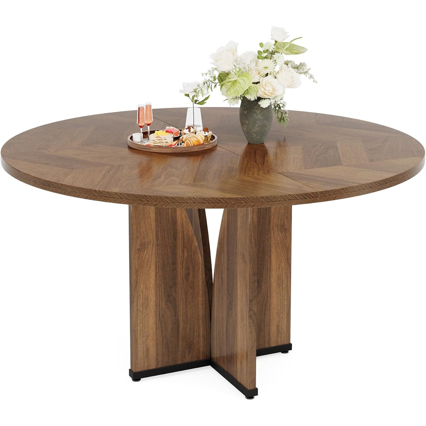 Ronde Tafel – Eettafel – Werktafel – Bijzettafel – Keukentafel – Rustiek Bruin – Gehard Houten Blad 2,5 cm – Ruimtebesparend Ontwerp