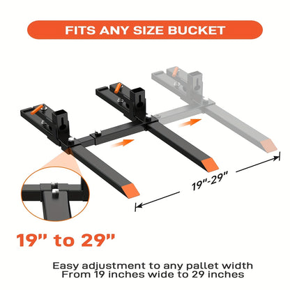 2000/4000/6000 Clamp-On Pallet Forks for Tractor Bucket - Heavy-Duty Quick Attach Bucket Forks with Adjustable Stabilizer Bar, Skid Steer & Loader Compatibility, Fits Attachments (No Tools/Compatible with Most Loader Buckets