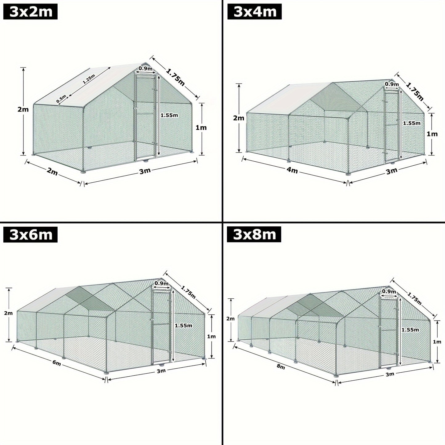 Kippenren – Kippenhok – Buitenren – Pluimveehok – Dierenren – 3x4x2m – Verzonken Stalen Frame – UV-Beschermend PE Schaduwdoek