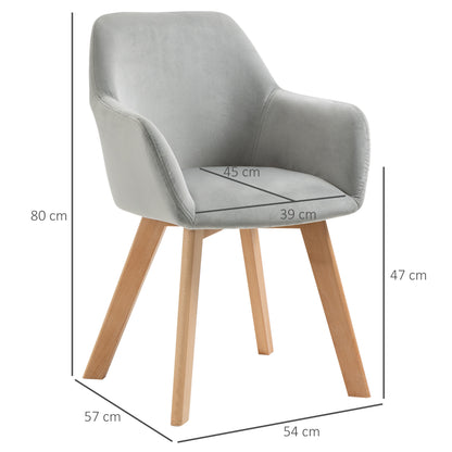 Eetkamerstoel – Stoel – Dinersstoel – Zithoekstoel – Fluwelen Stoel – Set Van 2 – Grijs Met Houten Poten – Ergonomisch Design – Max 120 Kg Draagkracht