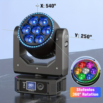 Movinghead – LED Moving Head – Podiumverlichting – Disco Licht – DJ Verlichting – 7x50W RGBW 4-in-1 – Variabele Zoom & Multi Mode