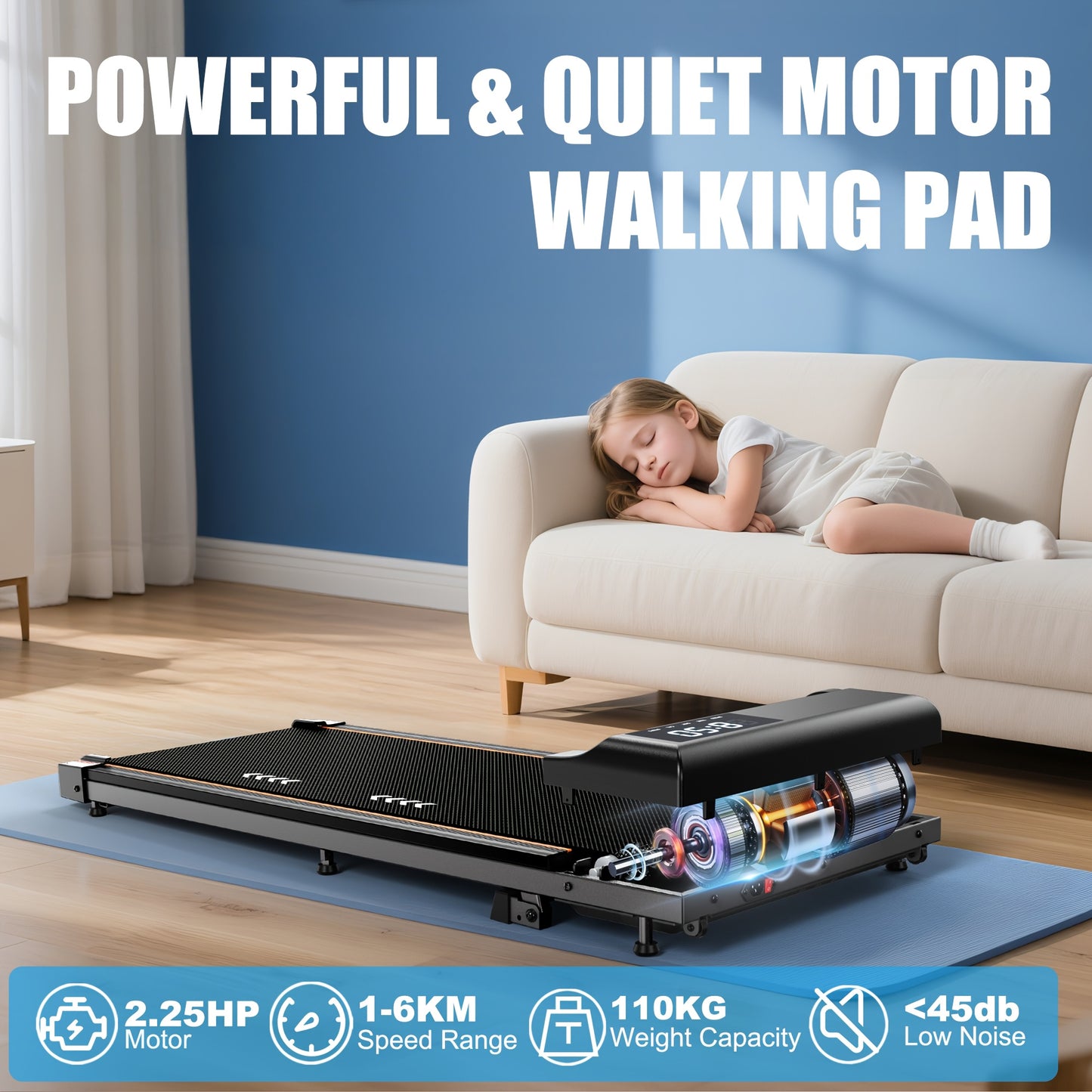 Treadmill – Loopband – Wandelpad – Treadmill Desk – Vouwbare Loopband – 7% Hellingshoek – 2,25 HP Motor – Stil Geluidsgedrag