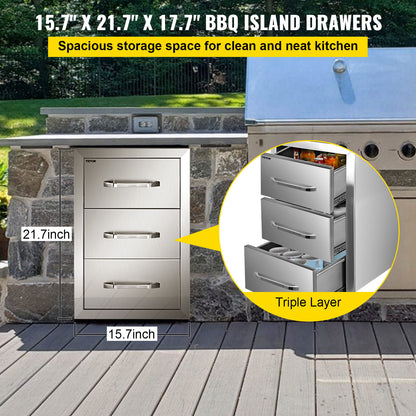 bbq lades – buitenkeuken lades – opberglades – uitvalschuifladen – bbq eiland opbergruimte – roestvrij staal – 3-laags ruime lades