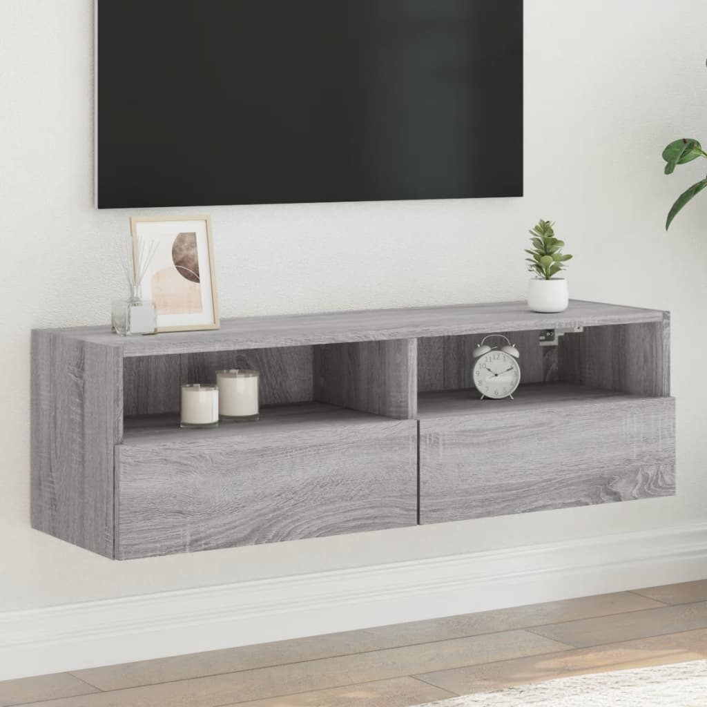 TV Wall Cabinet Grey Sonoma 100x30x30cm Engineered Wood TV Stand Entertainment Center with Storage, Media Television Table for Living Room Bedroom