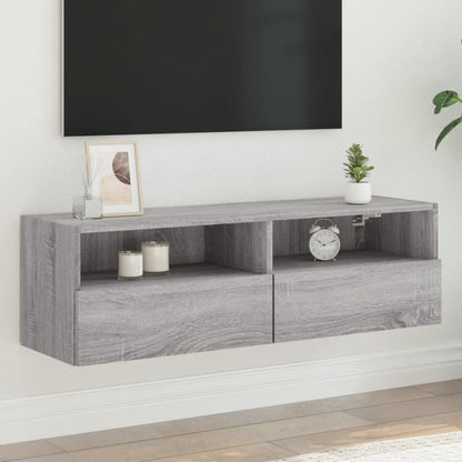 TV Wall Cabinet Grey Sonoma 100x30x30cm Engineered Wood TV Stand Entertainment Center with Storage, Media Television Table for Living Room Bedroom