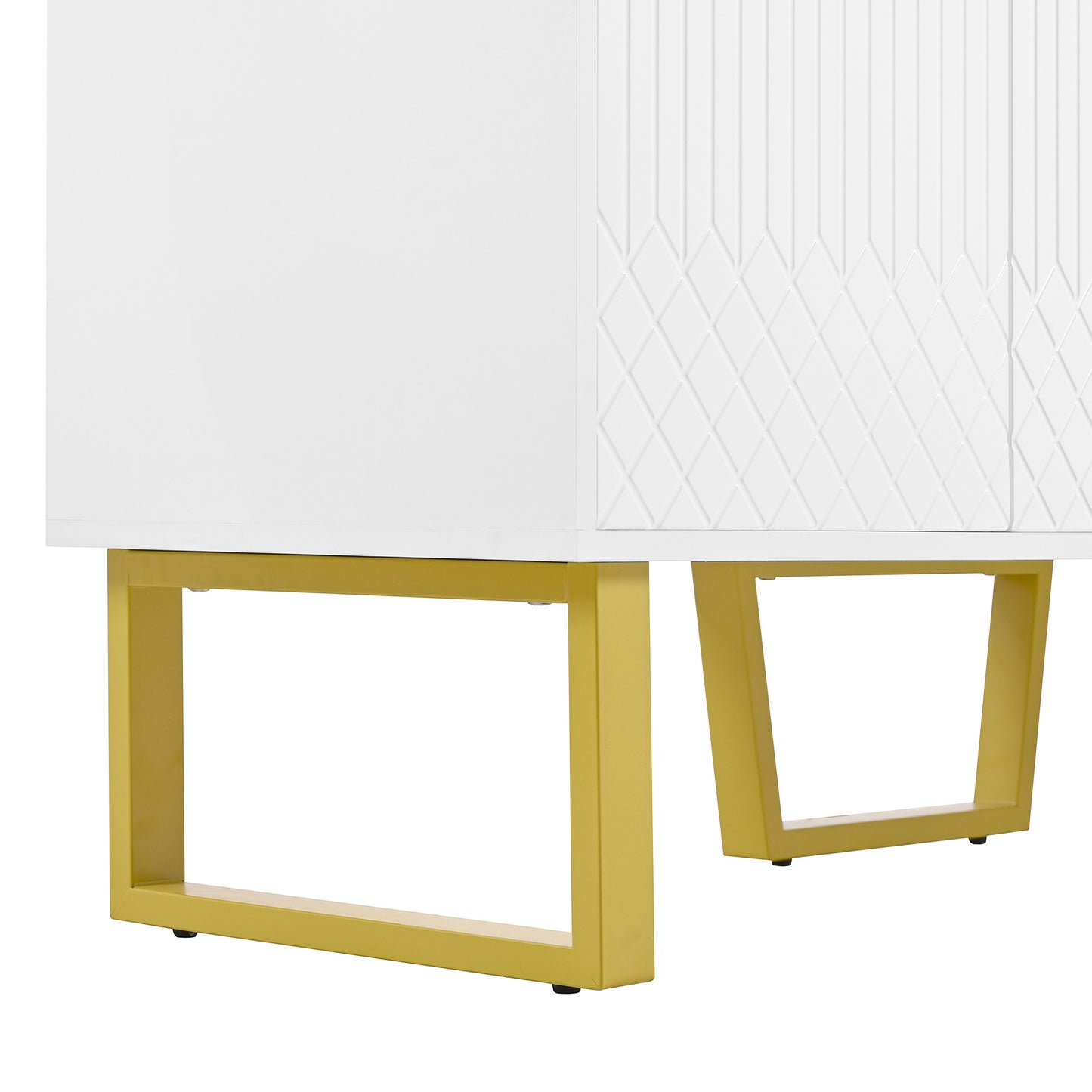 Dressoir – Sideboard – Opbergkast – Kast – Buffetkast – Wit Hoogglans – Geometrische Deuren – 140x40x80 cm – Metalen Handgrepen – Metalen Pootjes