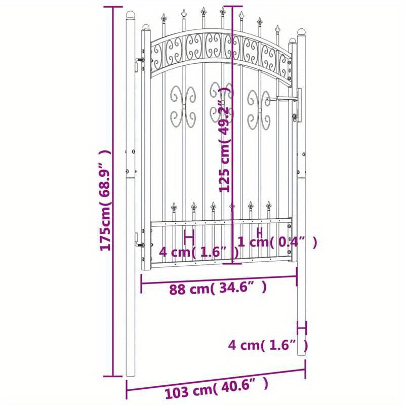 Tuingate – Tuinpoort – Metalen Poort – Hekpoort – Draaipoort – Zwart Staal – 103x175 cm – Weerbestendig Poedercoating