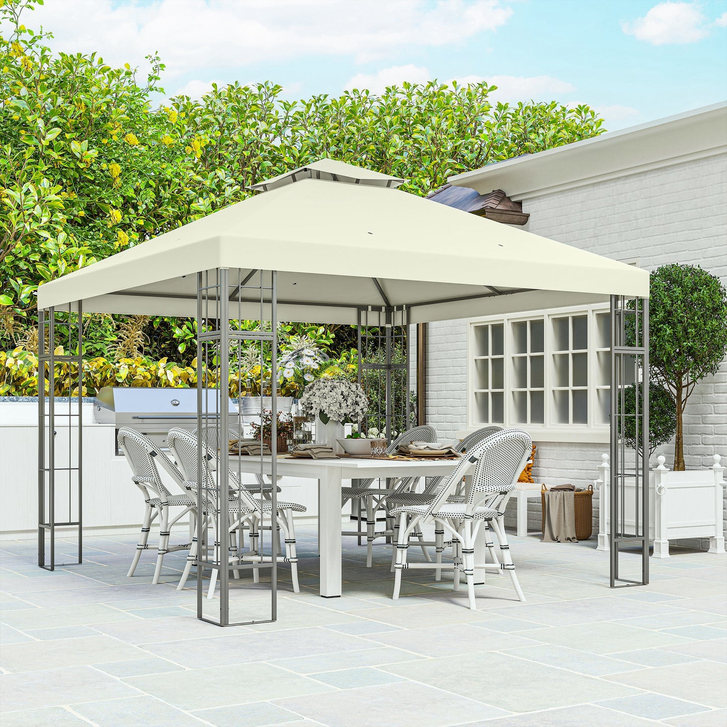 Tuinpaviljoen – Tuinoverkapping – Buitenverblijf – Terrasoverkapping – Crèmekleur – 3x3 Meter – UV30+ Bescherming – Duurzaam Metaalframe