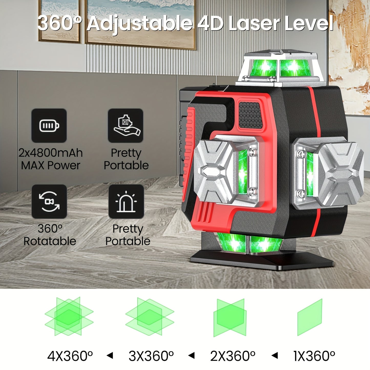 Laserwaterpas – Kruislijnlaser – Lijnlaser – Bouwlaser – Zelfnivellerend – 16 Lijnen – Oplaadbare Lithiumbatterij – Duurzaam ABS-materiaal