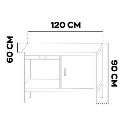 Werkbank – Werktafel – Werkbank Met Lade – Opbergtafel – Stalen Werkbank – 120x60 cm – Zwart Gepoedercoat Staal