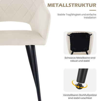 CLIPOP Black Velvet Dining Chairs Set Of 2, Upholstered Kitchen Chair with Arms And Metal Legs, Tub Reception Chairs for Dining Room Bedroom Office