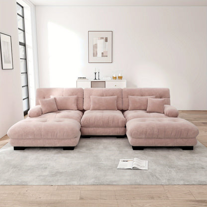 Luxury Oversized U-Shaped Sectional Sofa with Ottoman - Convertible Sofa Bed, Deep Seat Cloud Couch, Space-Saving Corner Suitable for Living Room, Apartment, Guest Room