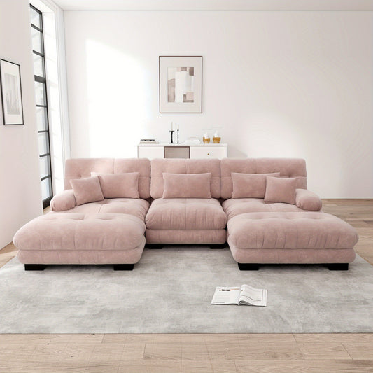 Luxury Oversized U-Shaped Sectional Sofa with Ottoman - Convertible Sofa Bed, Deep Seat Cloud Couch, Space-Saving Corner Suitable for Living Room, Apartment, Guest Room