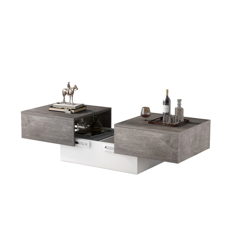 Retro Extendable Coffee Table Suitable for Living Room with Retractable Table & Storage Drawers/Cabinets - Self-Assembling Modern Center Table, Space-Saving Design, Height Compatible for Sofa, Durable Study (No Wood)