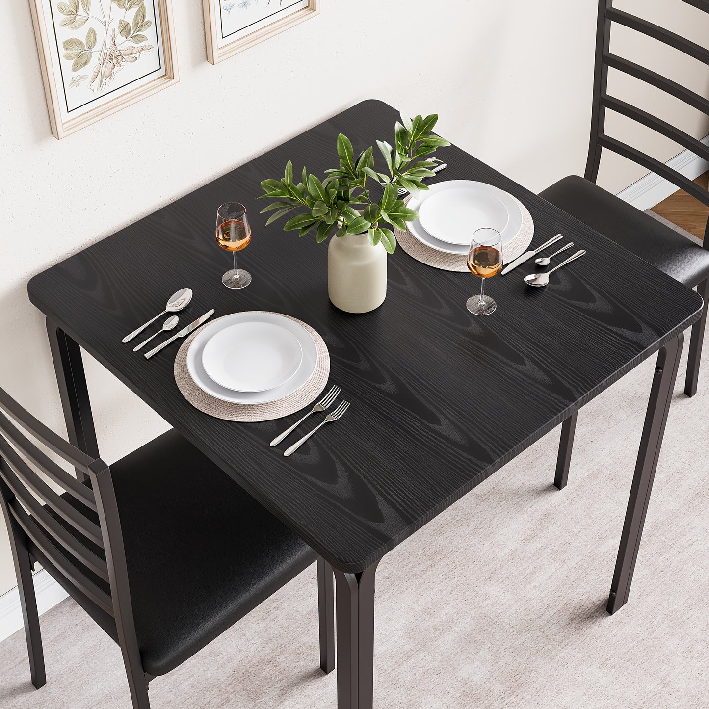 Eettafel Set – Eettafelset – Eethoek – Keukentafel Set – Zitgroep – Industrieel Design – Compact Formaat – MDF Tafelblad – Metalen Frame – 2 Stoelen – Zwart