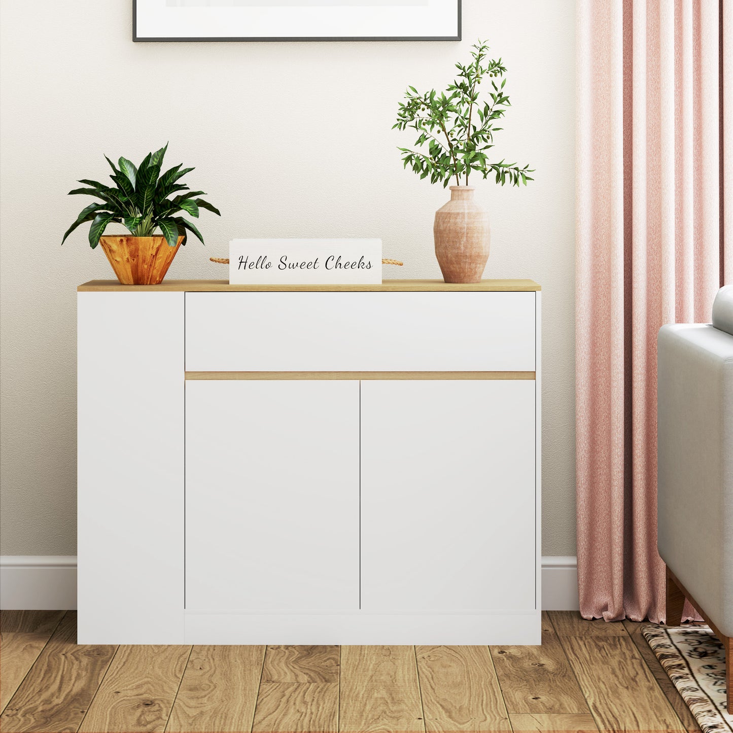 Dressoir – Opbergkast – Sideboard – Kast – Ladekast – Wit Gelakt – Verstelbare Planken – Tip-Over Bescherming – 105x30x81,5 cm