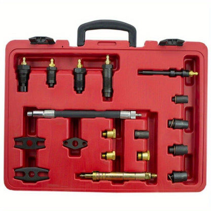 Compressietester – Drukmeter – Motorcompressietester – Cilinderdruktester – Testset – Geschikt Voor Benzine En Diesel – Meet Tot 40 BAR / 600 PSI – Inclusief Diverse Adapters – Met Opbergcase – Rood
