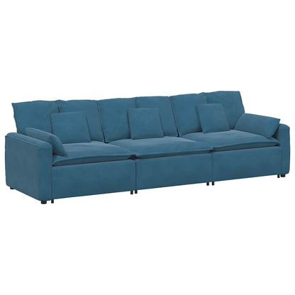 Modulaire Bank – Hoekbank – Zithoek – Sofa – Couch – Velvet Bekleding – Metalen Frame & Houten Armleuningen – Blauw