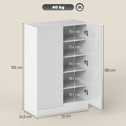 Schoenenkast – Schoenenrek – Schoenenopberger – Schoenenkastje – Schoenenmeubel – 5 Lagen Voor 20 Paar Schoenen – Verstelbare Planken – Wit – Softclose Deuren – Ventilatieopeningen