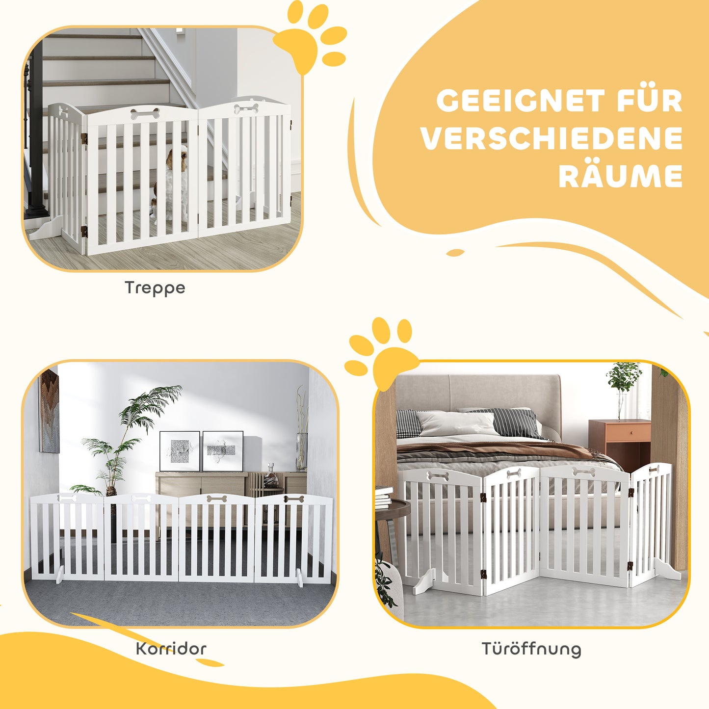 Free-Standing Dog Gate with Support Feet, for Door Frames, Hallway, Stairs, 207.5 X 30 X 61 Cm, White