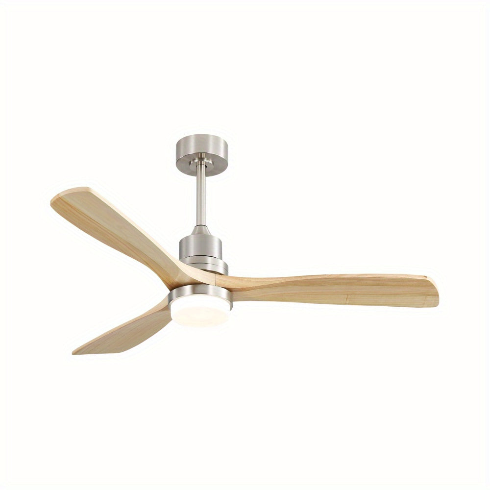 Plafondventilator – Ventilator – Luchtcirculator – Plafondwaaier – Houtventilator – Brushed Nickel Met Massief Houten Bladen – 132 cm – Dimbare LED-verlichting & Reversibele Stille DC Motor