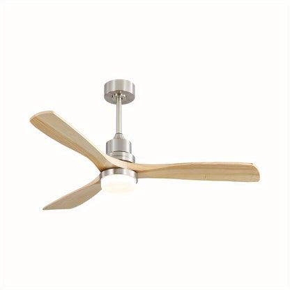 Plafondventilator – Ventilator – Luchtcirculator – Plafondwaaier – Houtventilator – Brushed Nickel Met Massief Houten Bladen – 132 cm – Dimbare LED-verlichting & Reversibele Stille DC Motor