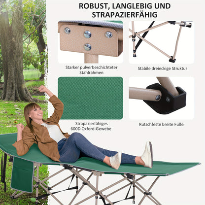 Campingbedje – Reisbedje – Vouwbed – Buitenbed – Opvouwbaar – Lichtgewicht Draagtas – Stabiel Oxford Staal – 190x68x52 cm Groen