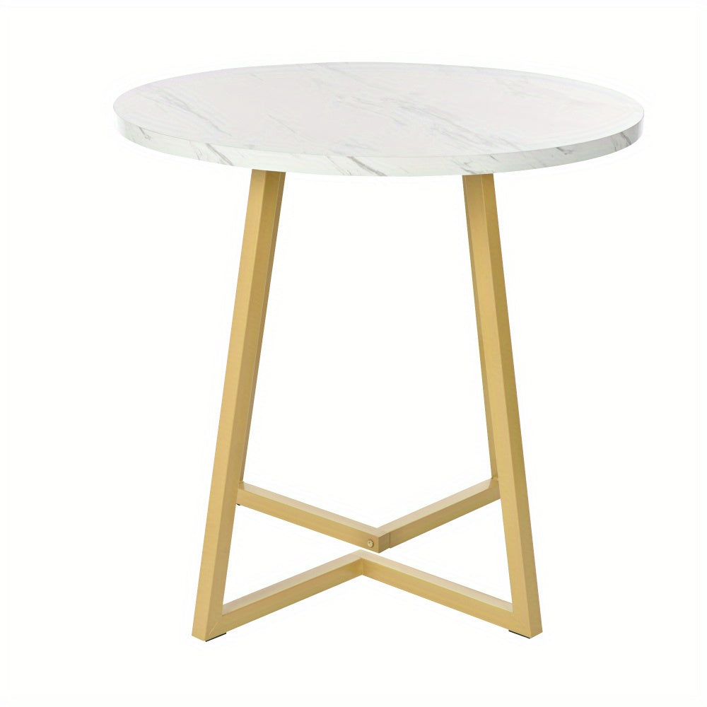 Eettafel – Keukentafel – Dinertafel – Tafel – Ronde Tafel – Marmerlook Blad – Stevig Metalen Onderstel