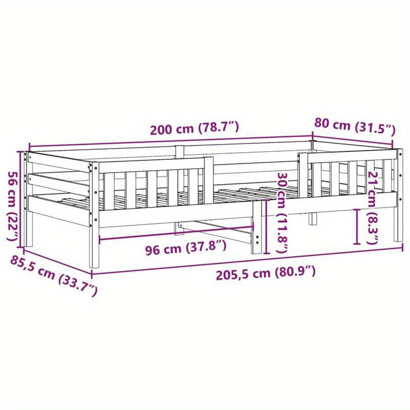 Bedframe – Ledikant – Eenpersoonsbed – Slaapkader – Houten Bed – Massief Dennenhout – Afmeting 80x200 cm – Eenvoudig te Monteren