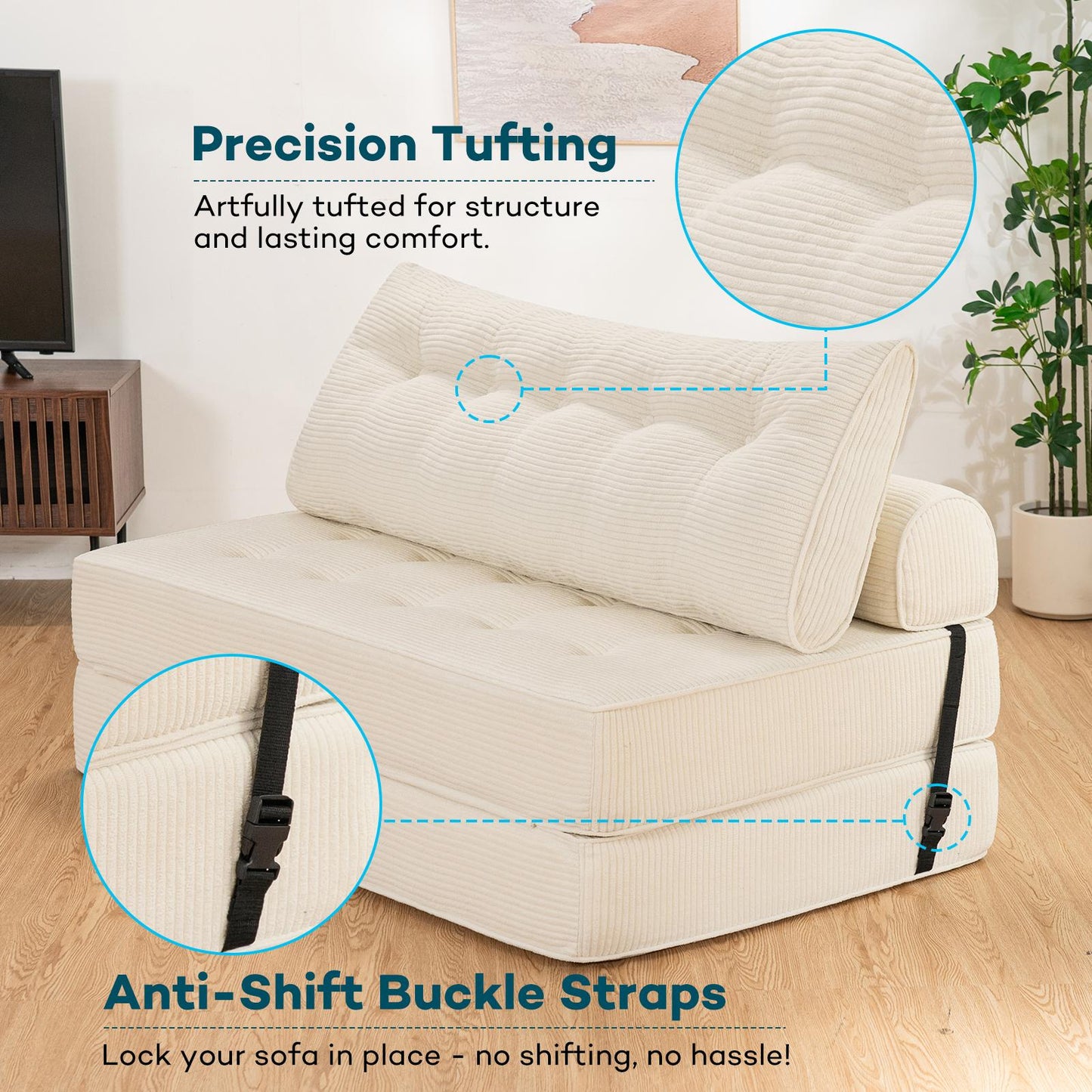 Multifunctionele Slaapstoel – Futonstoel – Inklapbare Stoel – Slaapbank – Relaxfauteuil – Twin Formaat – Hoogwaardige Schuimvulling 18 cm – Inclusief Hoofd- en Lendenkussen