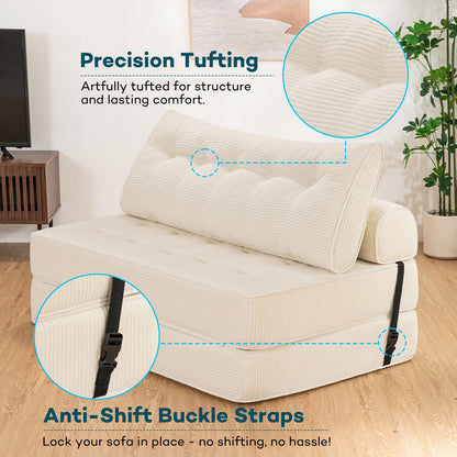 Multifunctionele Slaapstoel – Futonstoel – Inklapbare Stoel – Slaapbank – Relaxfauteuil – Twin Formaat – Hoogwaardige Schuimvulling 18 cm – Inclusief Hoofd- en Lendenkussen