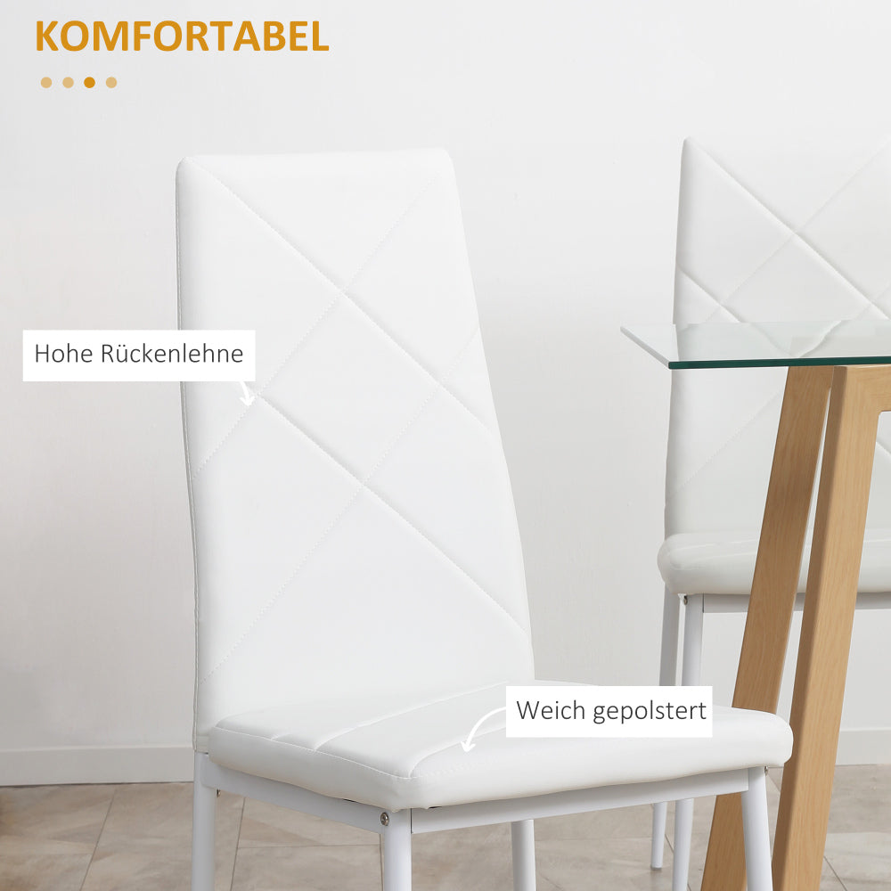 Eetkamerstoel – Keukenstoel – Stoel – Kuipstoel – Gestoffeerde Stoel – Set Van 4 – Kunstleer Wit – Stalen Onderstel – Comfortabel & Duurzaam