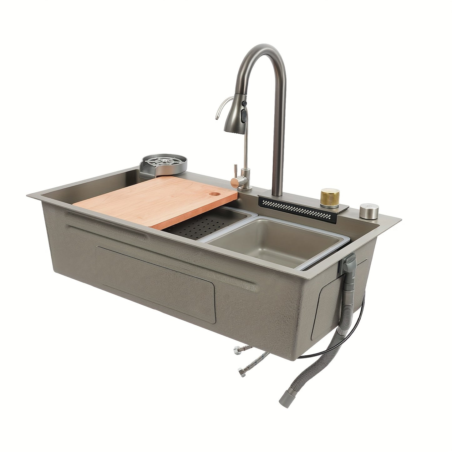 Spoelbak – Keukenspoelbak – Inbouwspoelbak – RVS Spoelbak – Zwarte Spoelbak – 80x45 cm – Uittrekbare Kraan Met 360° Draaibereik