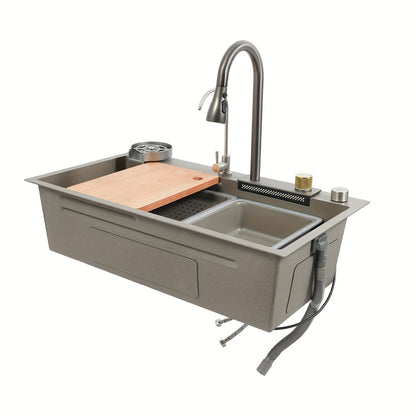 Spoelbak – Keukenspoelbak – Inbouwspoelbak – RVS Spoelbak – Zwarte Spoelbak – 80x45 cm – Uittrekbare Kraan Met 360° Draaibereik