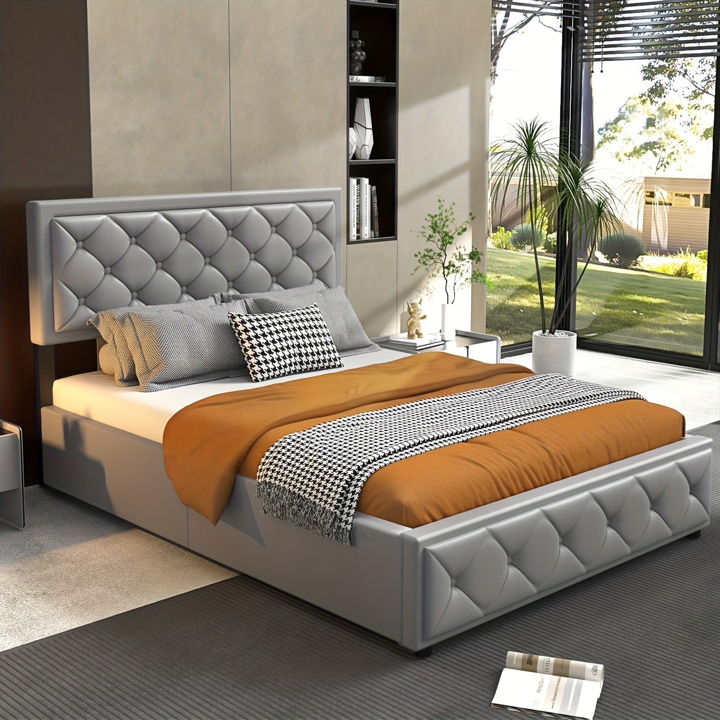 Opbergbed – Bedframe – Opbergbox Bed – Liftbed – Slaapbank – Donkergrijs PU – Gasveerlift – Compact & Eenvoudige Montage