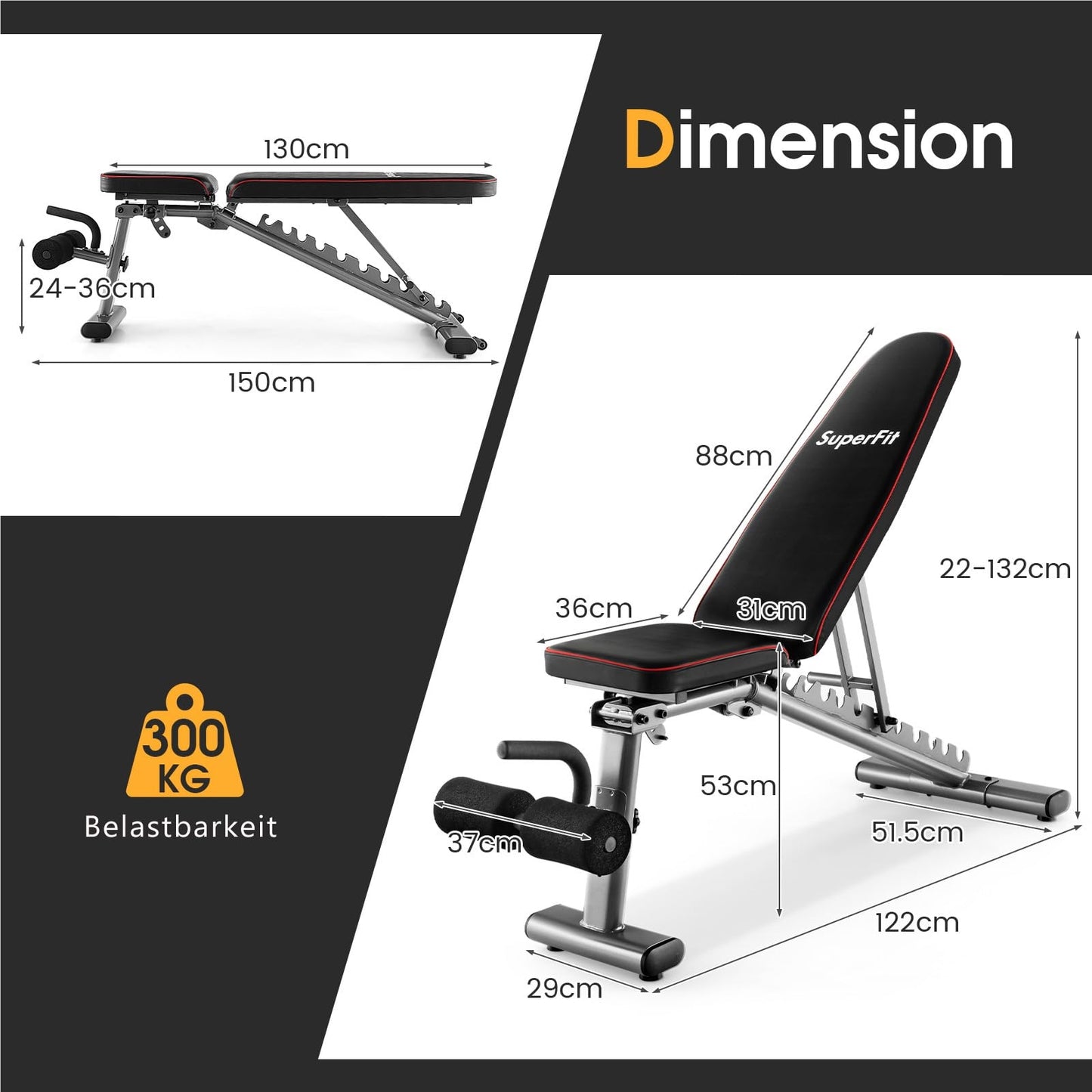 Fitnessbank – Halterbank – Trainingsbank – Buikspierbank – Bench Press – Verstelbaar en Inklapbaar – Max. Belastbaar tot 300 kg