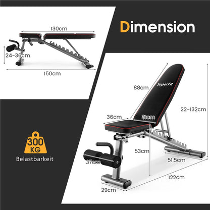 Fitnessbank – Halterbank – Trainingsbank – Buikspierbank – Bench Press – Verstelbaar en Inklapbaar – Max. Belastbaar tot 300 kg