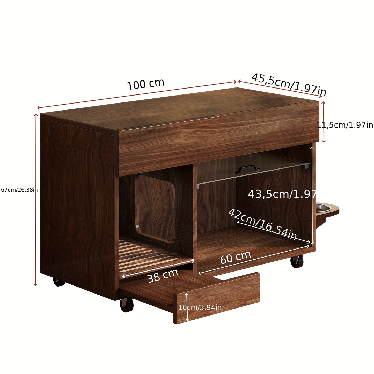 Moderne Kattenbakkast – Kattenbakkast – Kattenbakmeubel – Kattenbakverstopper – Kattenbakopbergkast – Bamboe Materiaal – Verrijdbare Kattenbak met Ventilerende Deur