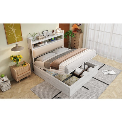Metalen Bedframe – Beddenframe – Platformbed – Opbergbed – Hydraulisch Bed – 140x200 cm – Geïntegreerde Opbergruimte – Bekleed Hoofdbord