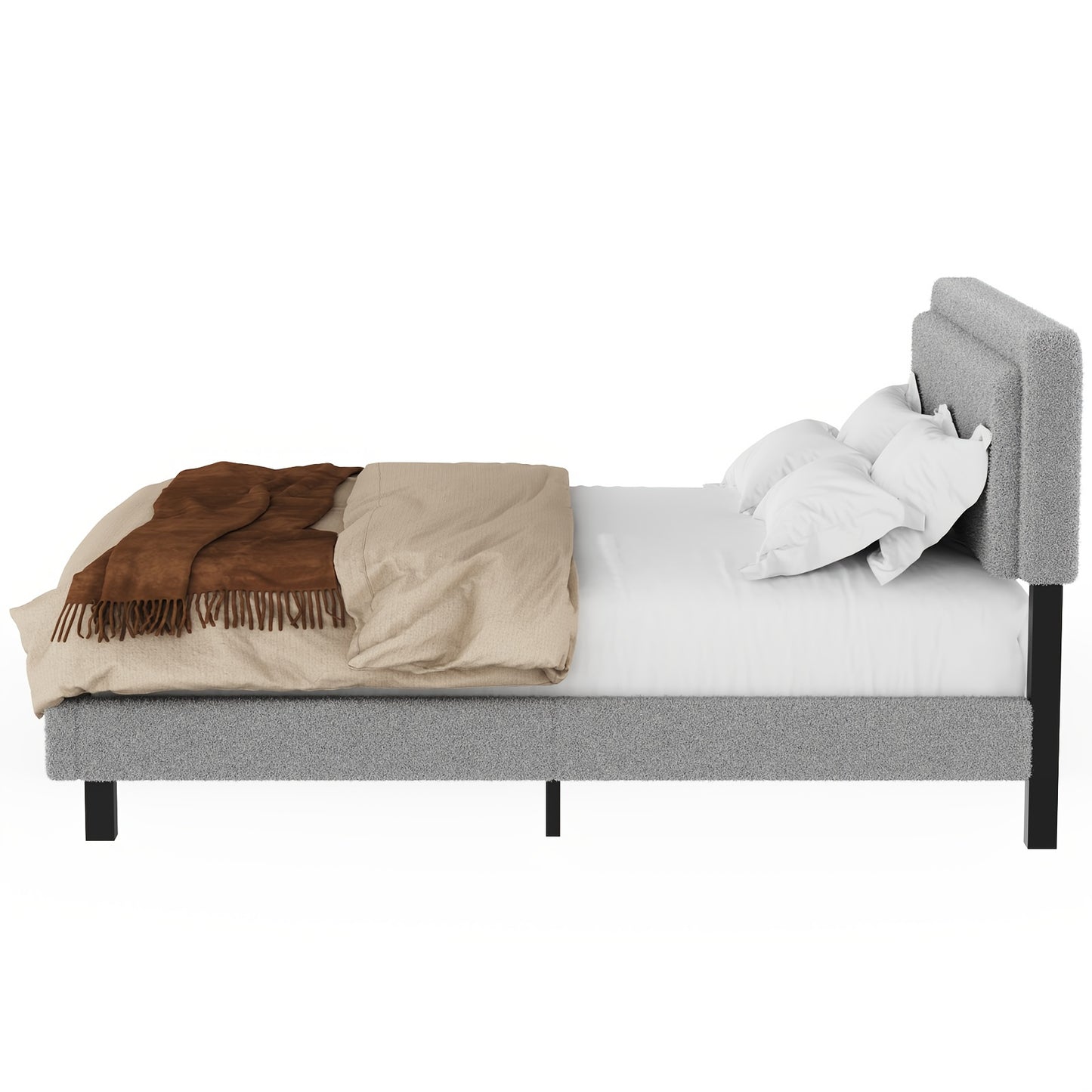 Bedframe – Tweepersoonsbed – Platformbed – Ledikant – Slaapbank – Gestoffeerd Hoofdbord – 160x200 cm – Stevige Houten Lattenbodem