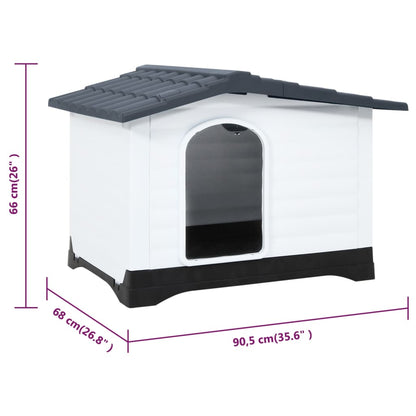 Hondenkennel – Hondenhok – Hondenbench – Huisdierkennel – Buitenkennel – Weerbestendig Polypropyleen – Ventilatieopening – Grijs – 90,5x68x66 cm