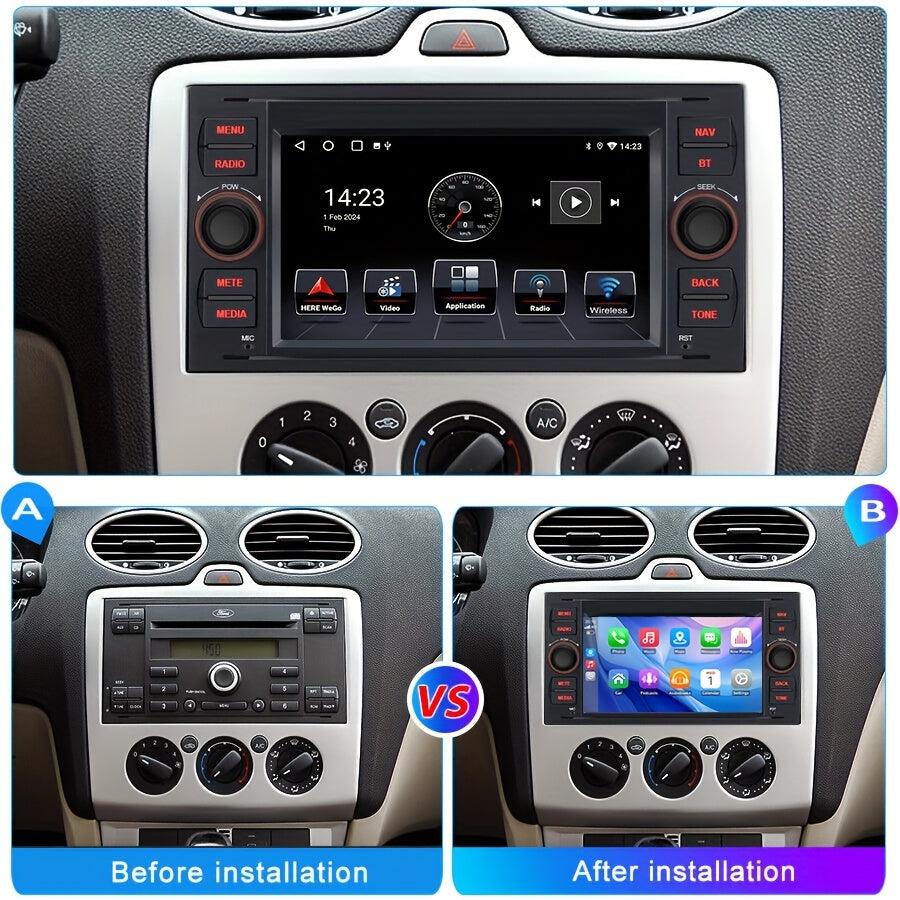 Autostereo – Car Radio – Autoradio – Multimedia Autoradio – Android 14 Stereosysteem – 7 Inch Touchscreen – Draadloze CarPlay & Android Auto – GPS Navigatie – Dual Camera Support – Voor Ford Modellen – Inclusief Microfoon en Installatietools