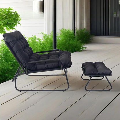 Relaxstoel – Relaxfauteuil – Lounge Stoel – Verstelbare Fauteuil – Schommelstoel – Ergonomische Armleuningen – Stevig Metalen Frame – Zacht Gevoerd Zitkussen – Draagbaar Binnen Buiten – Grijs/Zwart