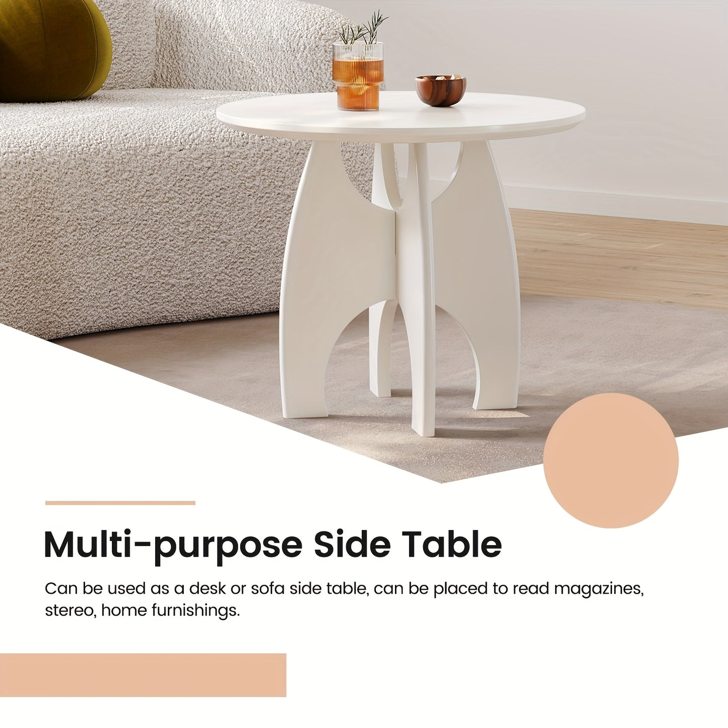 Witte Ronde Salontafel – Bijzettafel – Koffietafel – Tafel – Decoratietafel – Modern Minimalistisch Design – Unieke Sculpturale Poten – Compact Ruimtebesparend – Eenvoudige Montage