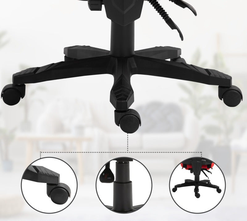 Gaming stoel – Gamestoel – Gaming chair – Game stoel – Bureaustoel – Ergonomisch ontwerp – Handmatig verstelbaar – Zwart met rode accenten – Stevige vijfwielbasis