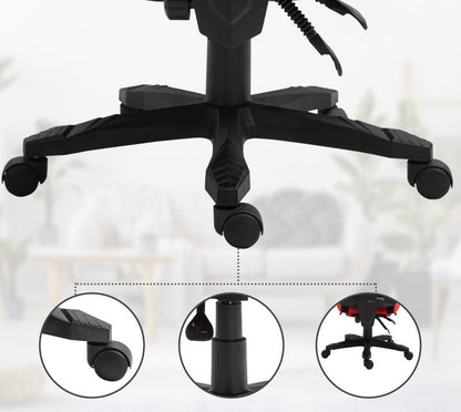 Gaming stoel – Gamestoel – Gaming chair – Game stoel – Bureaustoel – Ergonomisch ontwerp – Handmatig verstelbaar – Zwart met rode accenten – Stevige vijfwielbasis