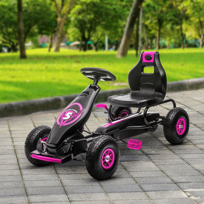 Skelter – Trapauto – Go-Kart – Gokart – Loopauto – Felroze – Remsysteem Met Handrem En Achteruittraprem – Schokabsorberende Rubberen Wielen